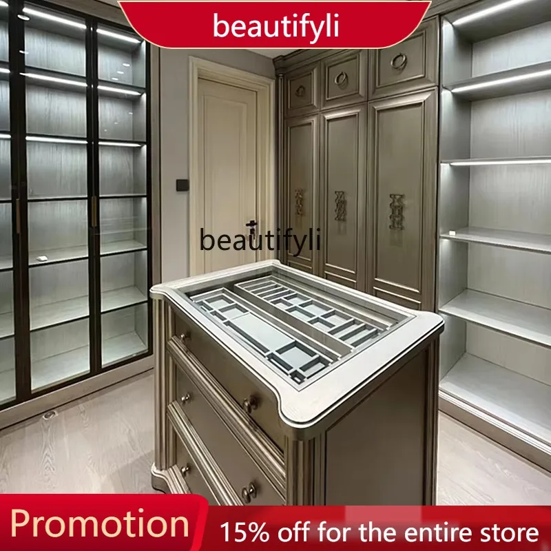 

01A All Solid Wood Island Cabinet Living Room Decoration Cabinet Light Luxury Style Display Storage Cabinet