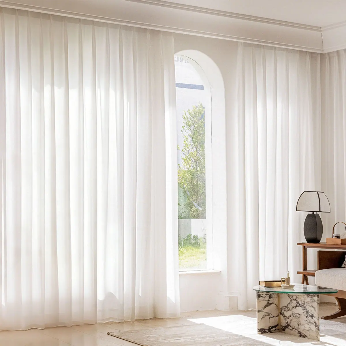 White Light Filtering Sheer Curtain, Transparent Voile Decorative Window Drape for Home Window