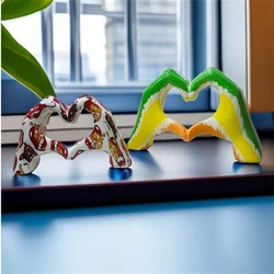 Nordic Colorful Love Gesture Resin Statue Home Decoration Heart Hand Sculpture Figurine Wedding Desktop Room Decor Gift Crafts