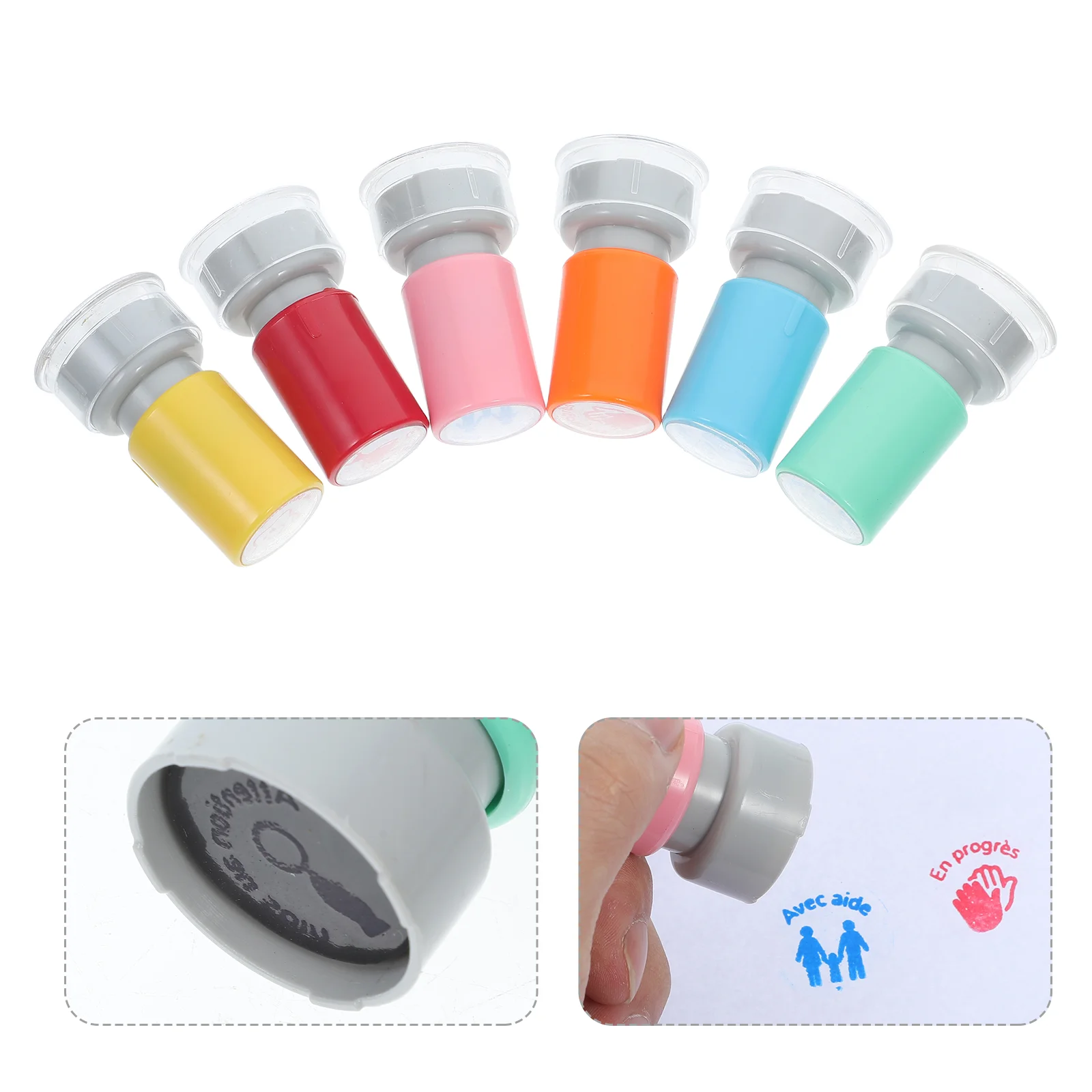 6 Pcs Teacher Seal Self Inking Stamps for Kids Small Classroom Rubber Hand Events Checked