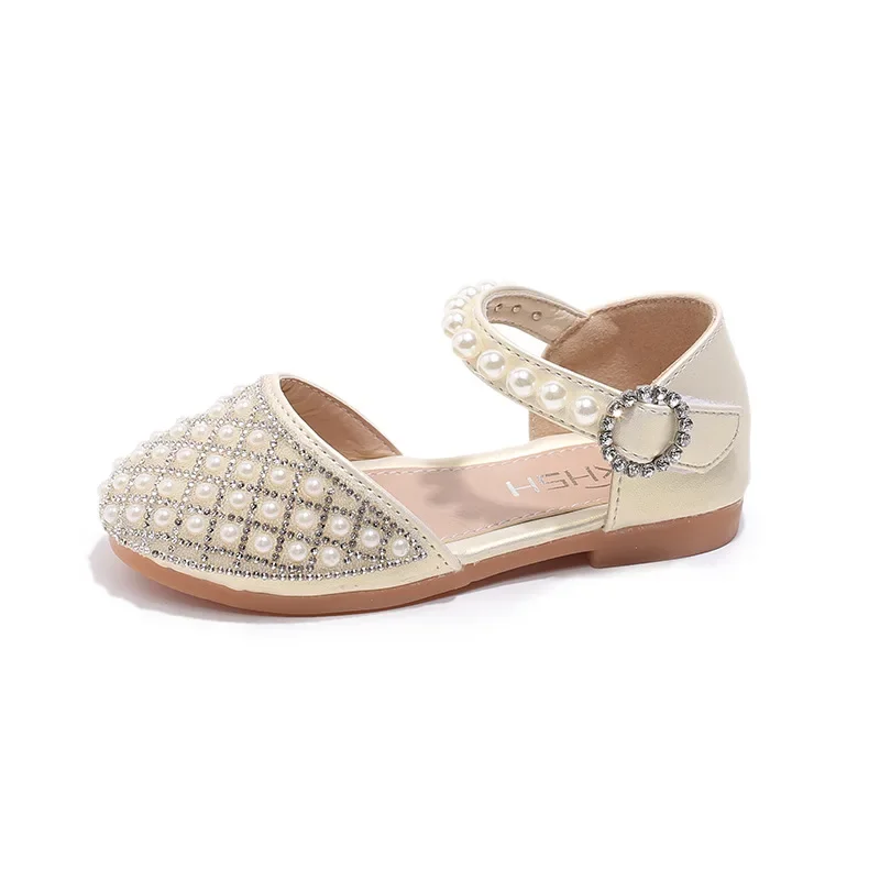 Children Party Flat Sandals Summer Rhinestone Pearl Sandals for Kids Girls Fashion Luxury Princess Causal Wedding Dress Shoes