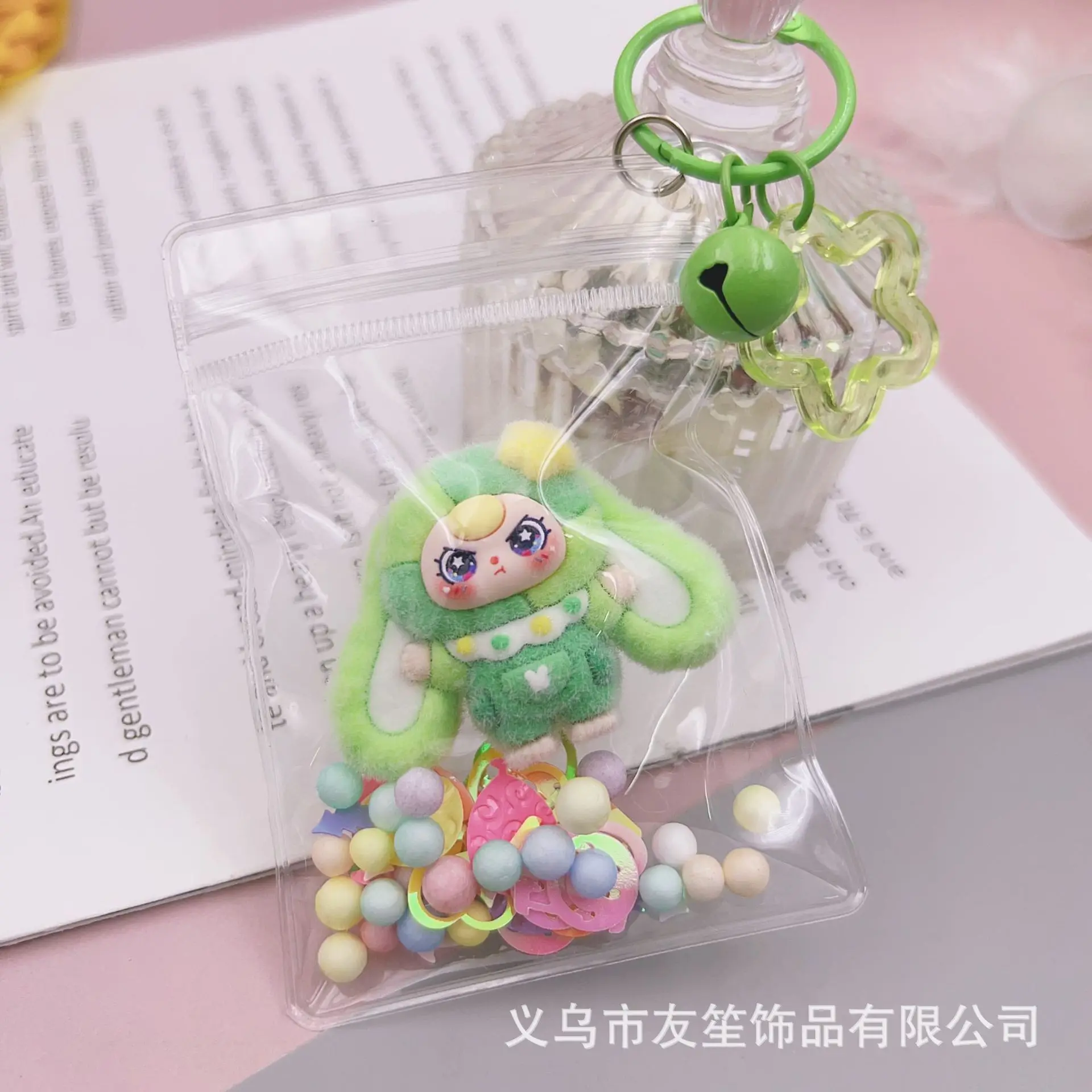 1PCSWinter small rabbit dopamine transparent baby bag cute keychain cartoon figurine