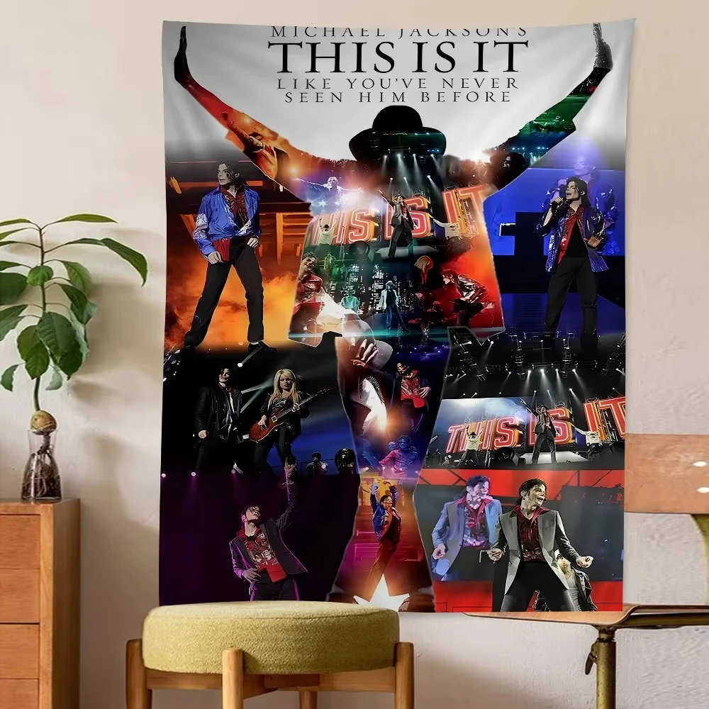 VIKAMA Michael Jackson Tapestry King of Pop Vintage Concert Poster Wall Hanging Polyester Fabric Bedroom Bar Decor