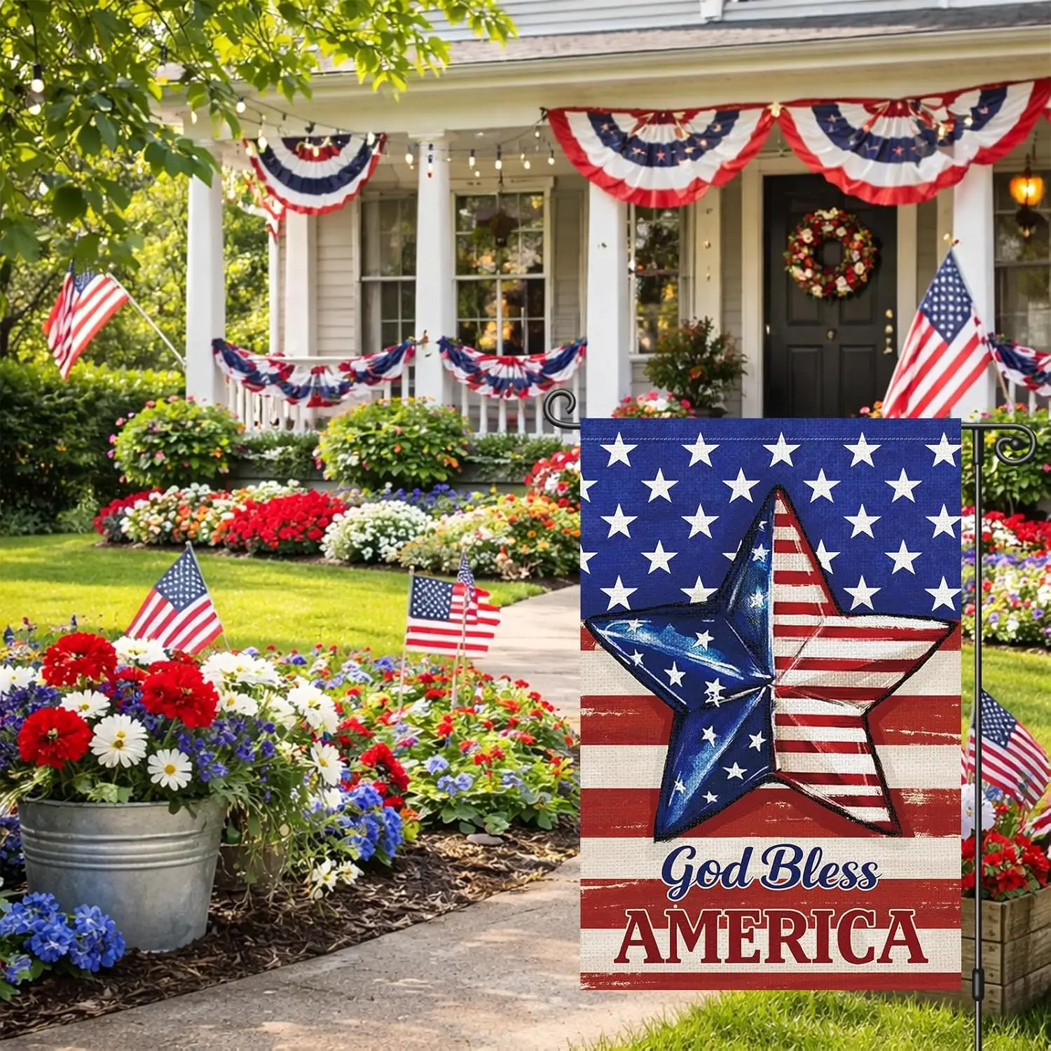 Louise Maelys 4th of July Garden Flag 12x18 Inch, Welcome God Bless America Small Patriotic Star Yard Flag, Double Sided Ind AAS