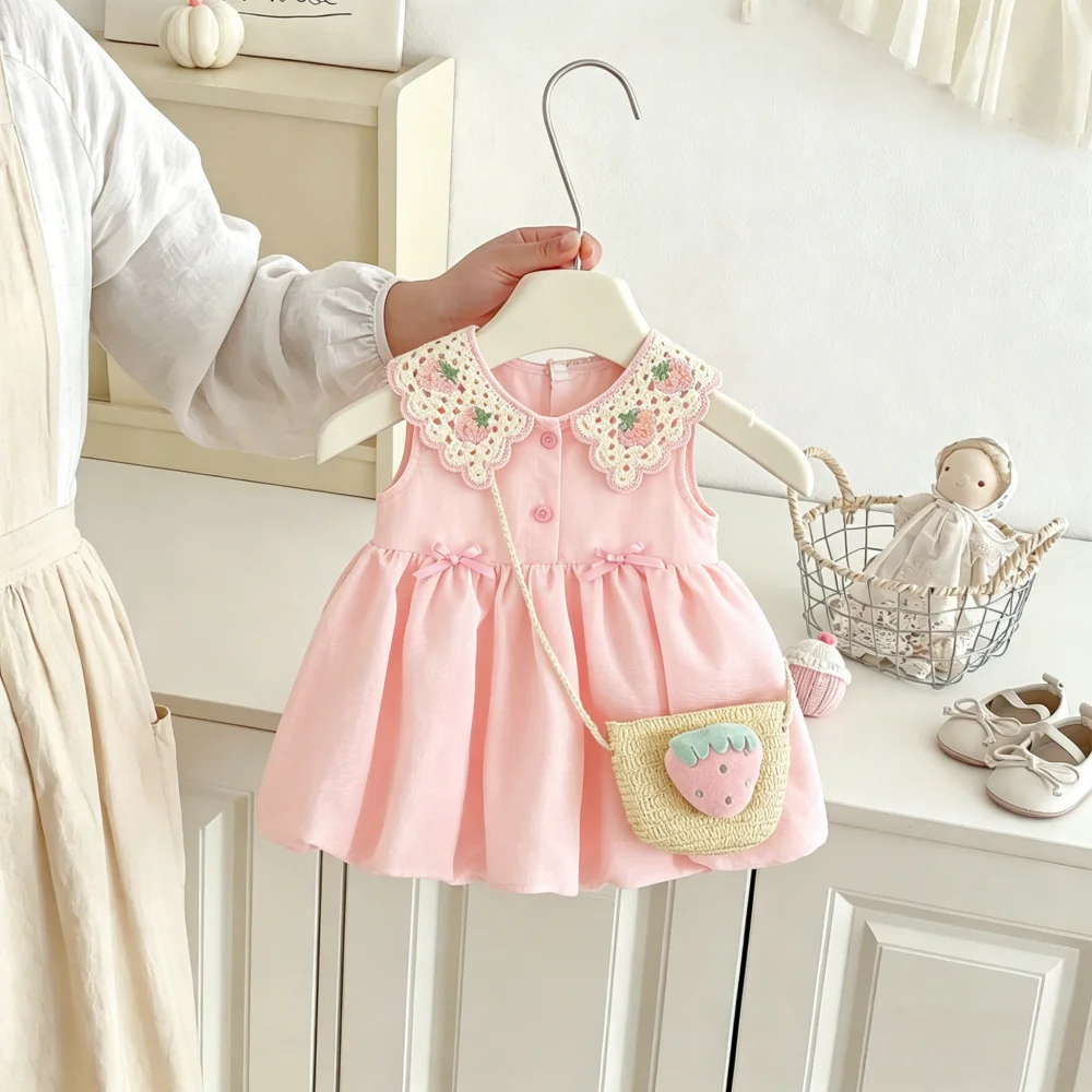 Baby Girls' Dress Summer Strawberry Cute Sleeveless Girls' Dress Sweet Cotton Beach Baby Dress Baby Girl Clothing ﻿