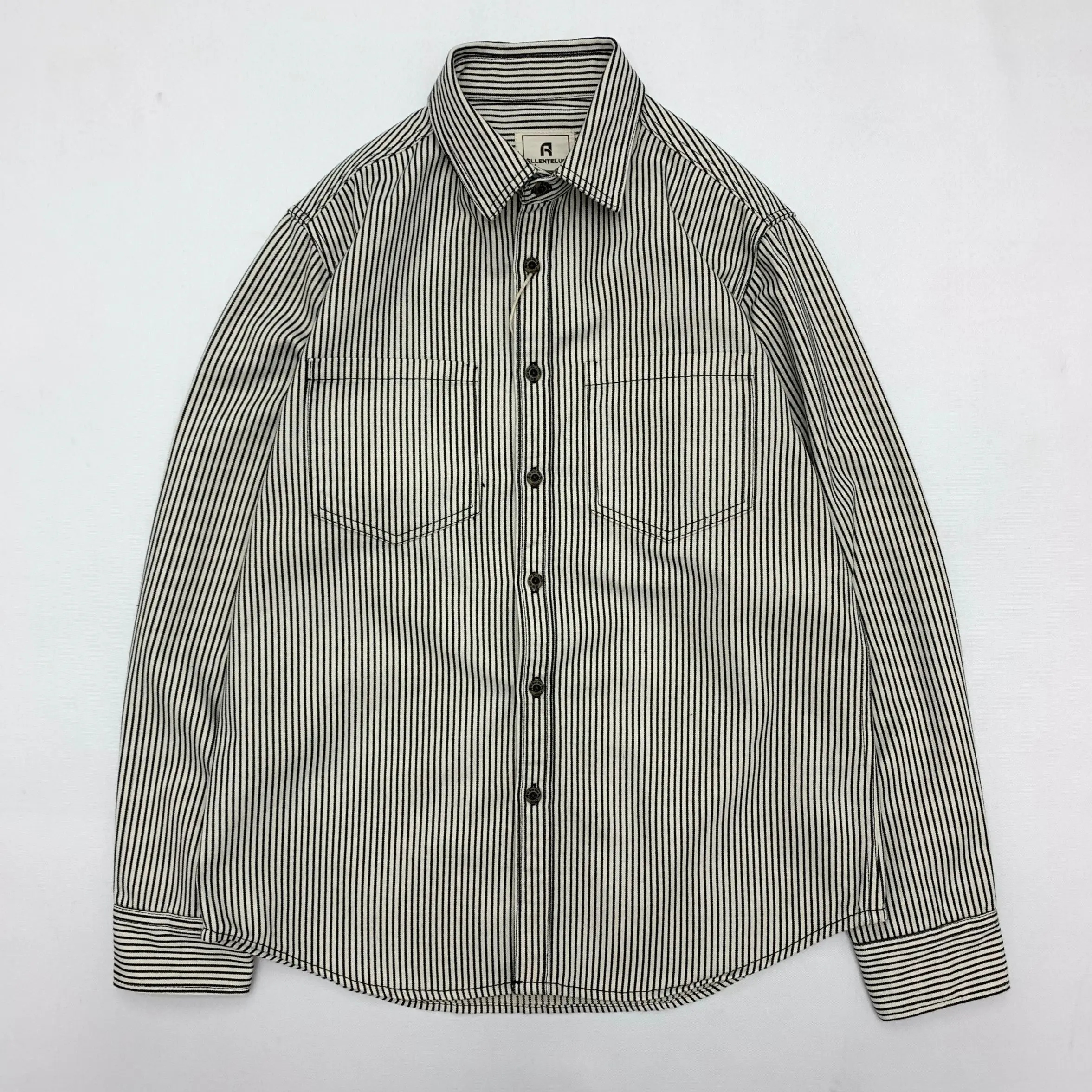 2025 Spring New Japanese Retro Long Sleeve Lapel Striped Cargo Shirt Men's Amekaji 100% Cotton Washed Loose Double Pockets Tops