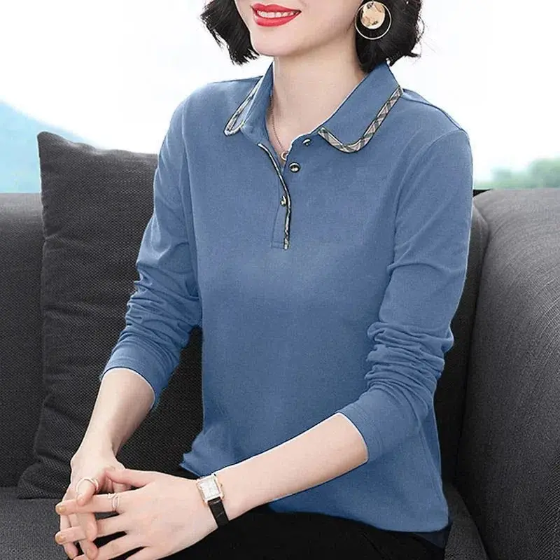 Elegant Lapel Button Spliced Lattice Blouse Women\'s Clothing 2022 Autumn New Oversized Casual Pullovers All-match Commute Shirt