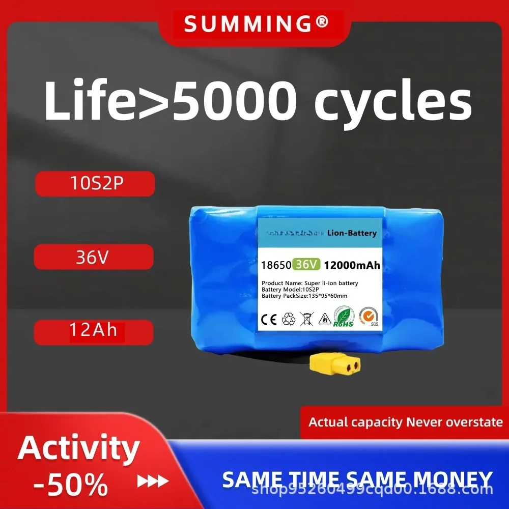 9800mAh 18650 10S2P Lithium Battery for 36V/42V Self-balancing Scooters Electric Unicycles Kick Scooters Rechargeable Battery