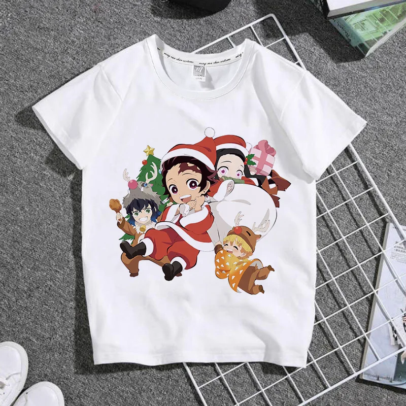 شيطان القاتل اليابانية أنيمي الكرتون القطن الخالص ملابس الأطفال الذكور والإناث الطلاب جولة الرقبة تي شيرت قصير الأكمام