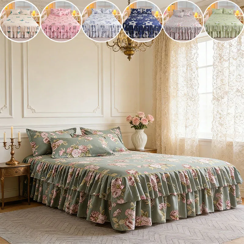 

Multi Sized Butterfly Bed Skirt Double-layer Ruffled Edge Dust-proof Mattress Protective Cover Same Pillowcase Home Decoration
