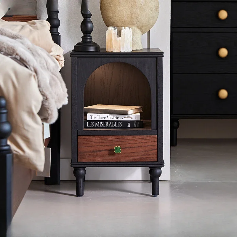 

Bedside table, retro solid wood bedside table, small apartment bedroom locker