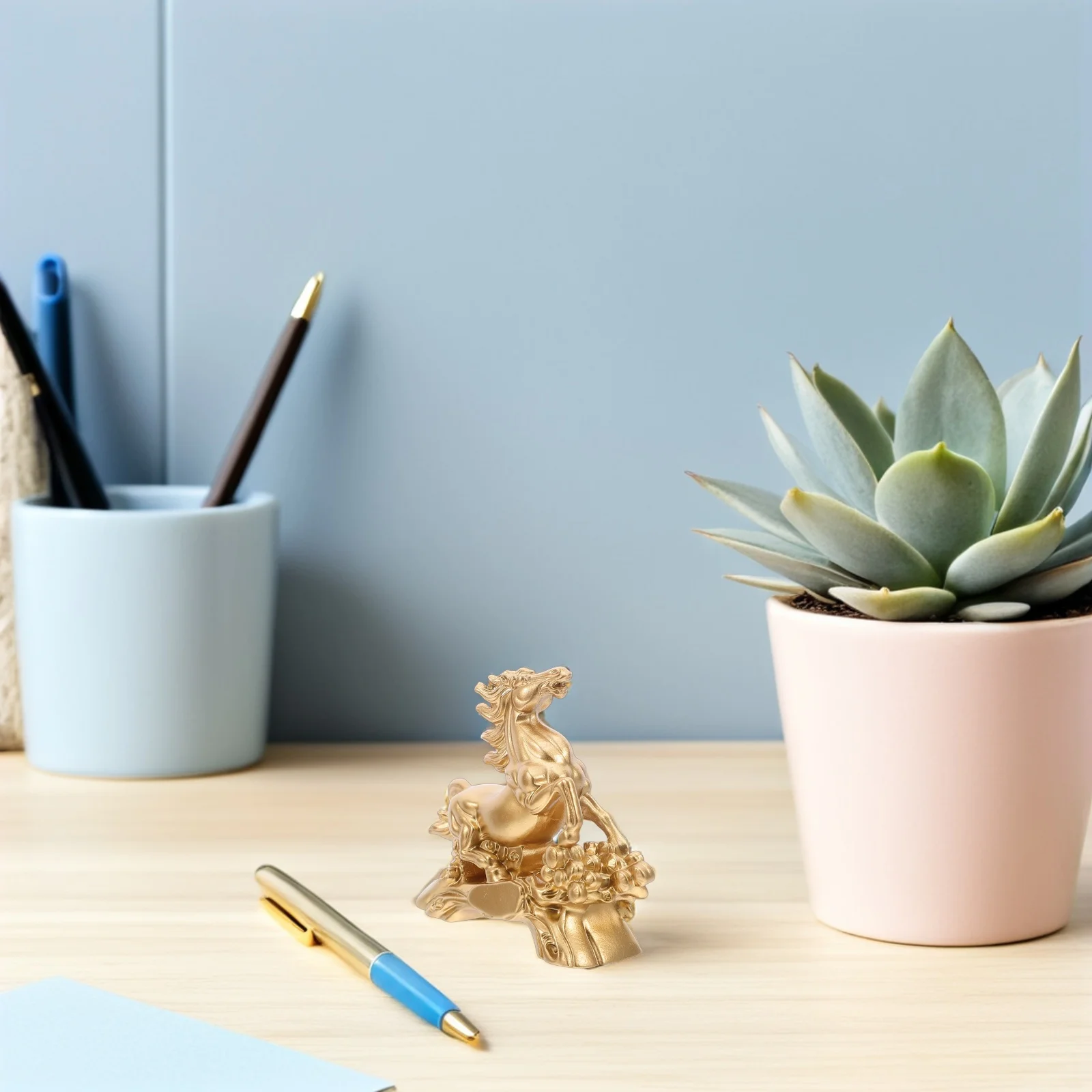 

Resin Golden Horse Sculpture Decorative Ornament Desktop Home Office Decor Lucky Feng Shui Wealth Statue Tabletop Animal