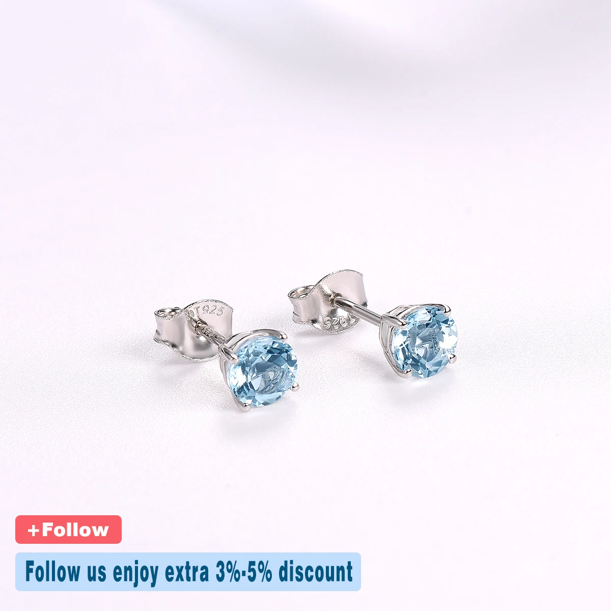 HUTANG Stone Jewelry 1.4ct Natural Aquamarine Round 6mm Stud Earrings Solid 925 Sterling Silver Gemstone Fine Jewelry Women Gift