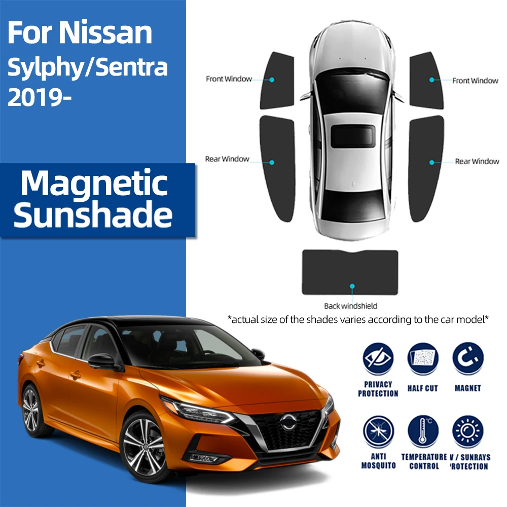 For Nissan SYLPHY Sentra B18 2020-2024 Car Magnetic Sunshade Front Windshield Curtain Rear Side Window Sun Shade Visor