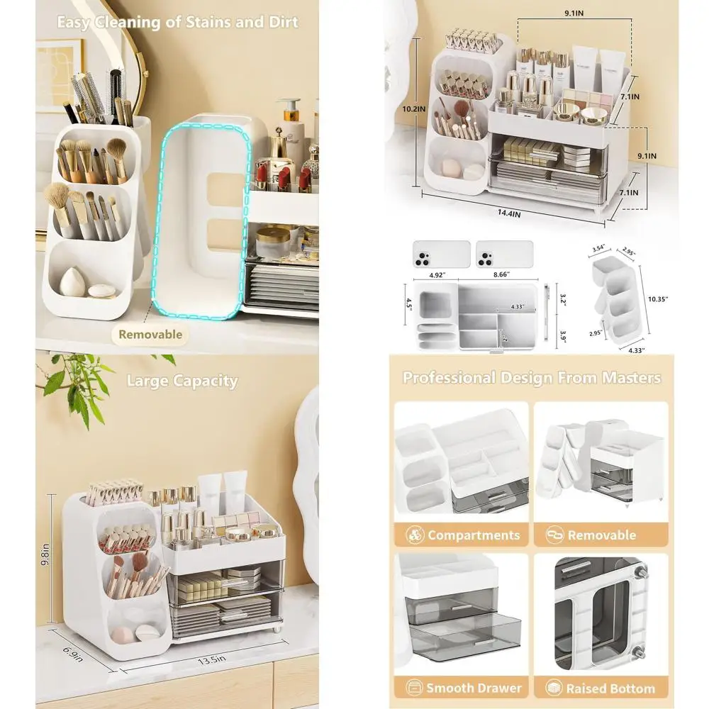 

Premium Drawer Makeup Organizer & Large Skincare Storage Box for Vanity, Dresser, Desk & Kitchen in White