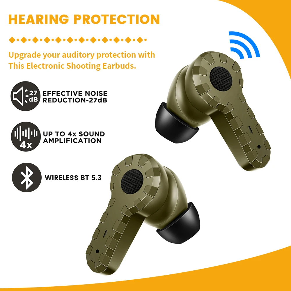 2024 New Bluetooth 5.3 Earplugs Military Electronic Noise Reduction Hearing Protection Wireless Earbuds for Range Shoot Hunting