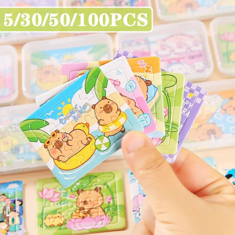 5-100PCS Cartoon Capybara Paper Jigsaw Puzzles Educational Learning Toy for Kids School Prizes Party Favors Photography Props