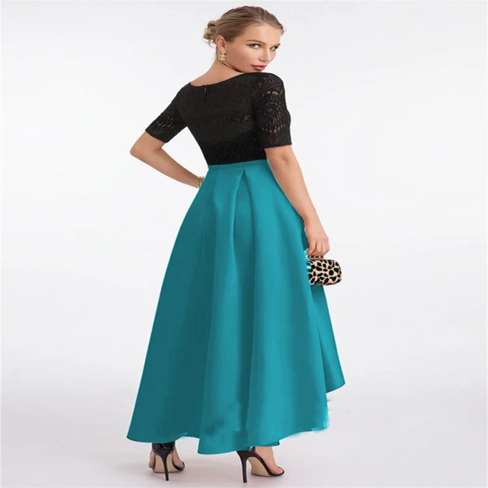 2023 Cocktail Dresses Emerald Green Satin Women Sexy Patchwork Boat Neck Elegant Ball Prom Gown Night Club Party Queen Vestidos