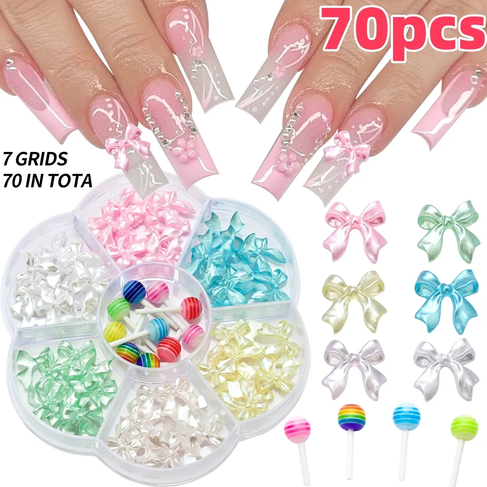 1 caja de abalorios para uñas con lazo de resina 3D/cinta, lazo Kawaii, piruleta, decoraciones artísticas para uñas, manualidades DIY, funda para teléfono, accesorios de manicura * &