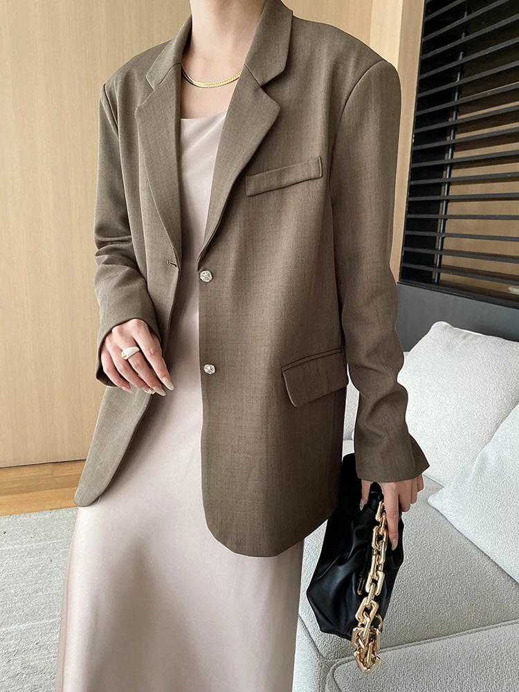 [LANMREM] Minimalism Single Breasted Blazers For Women Notched Long Sleeve Office Lady Jackets 2024 Autumn New Tops 26C139