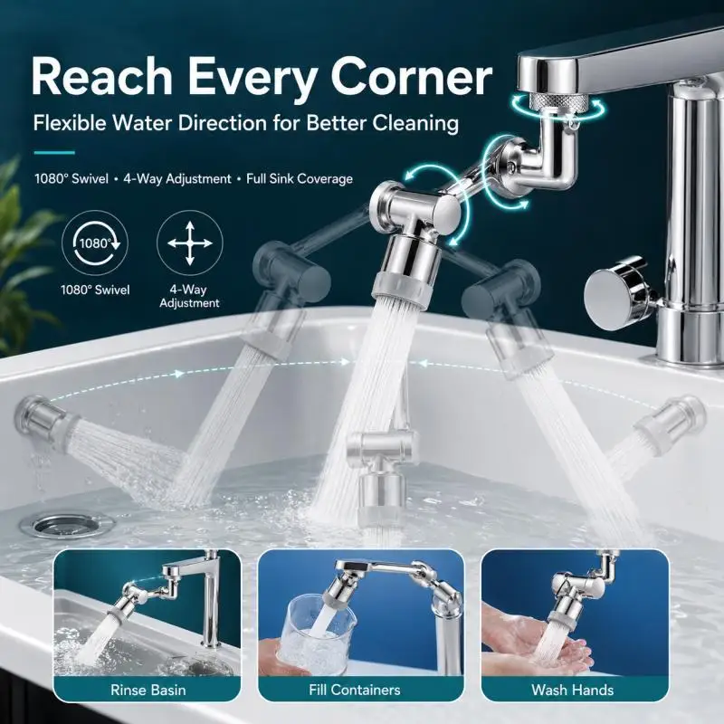 Swivel Faucet Aerator, Silvery Plastic , Adjustable Water Outlet for Kitchen & Bathroom Sink
