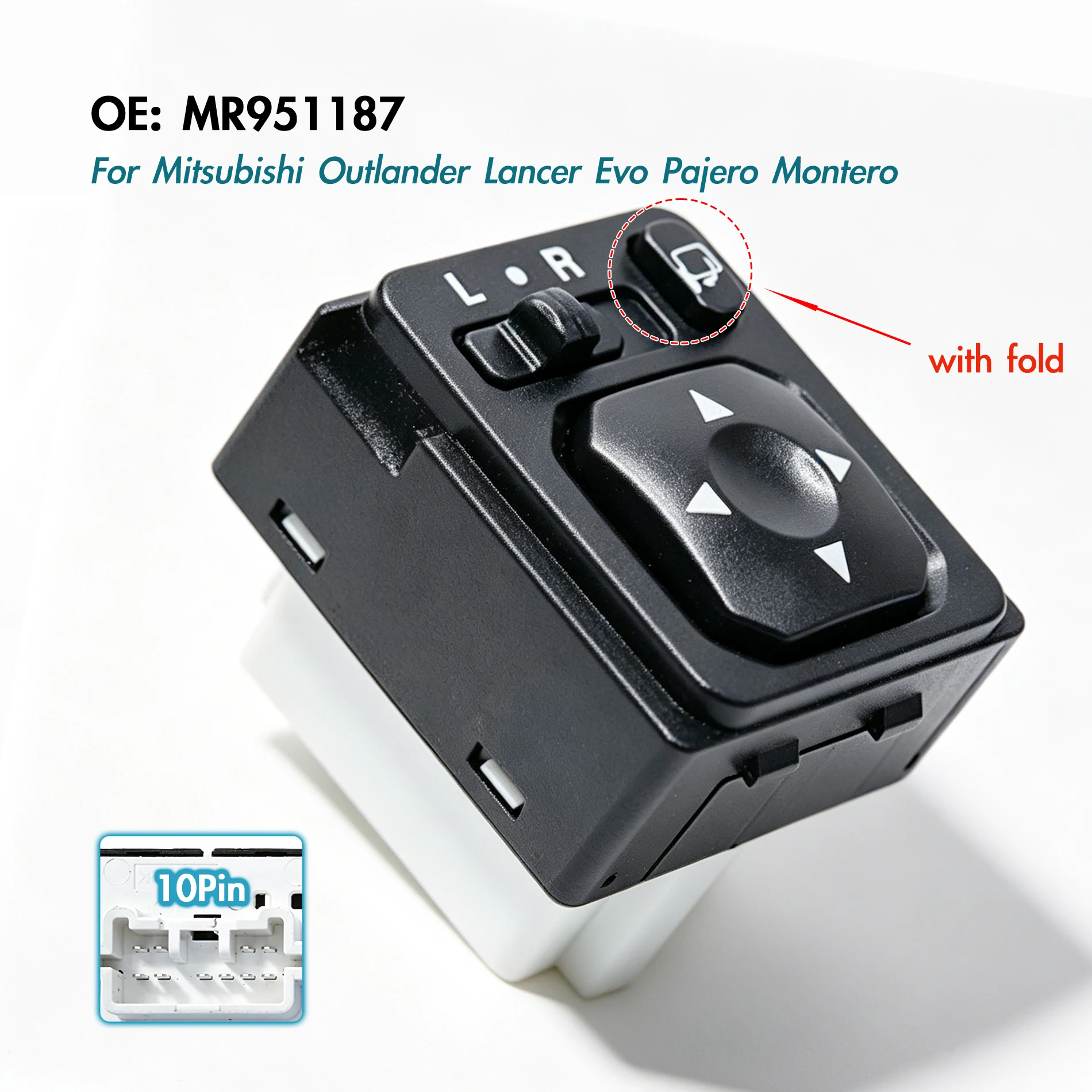 MR951187 For Mitsubishi Outlander Lancer Evo Pajero Mentero Triton, Control Mirror Folding Switch Adjustment Control Button