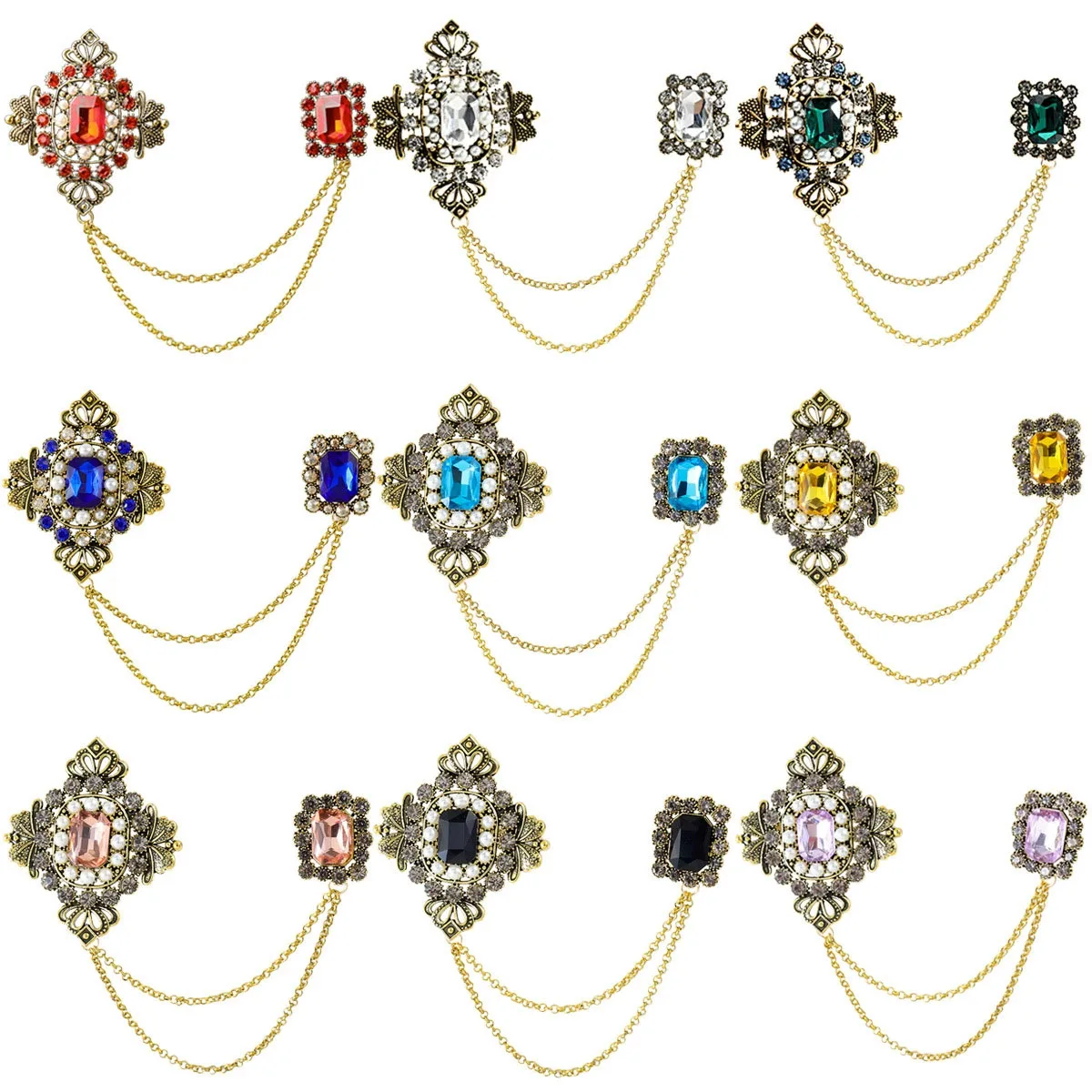 Luxury Baroque Crystal Pendant Brooches for Women Palace Pins Friends Party Gifts Banquet Jewellery Accessories