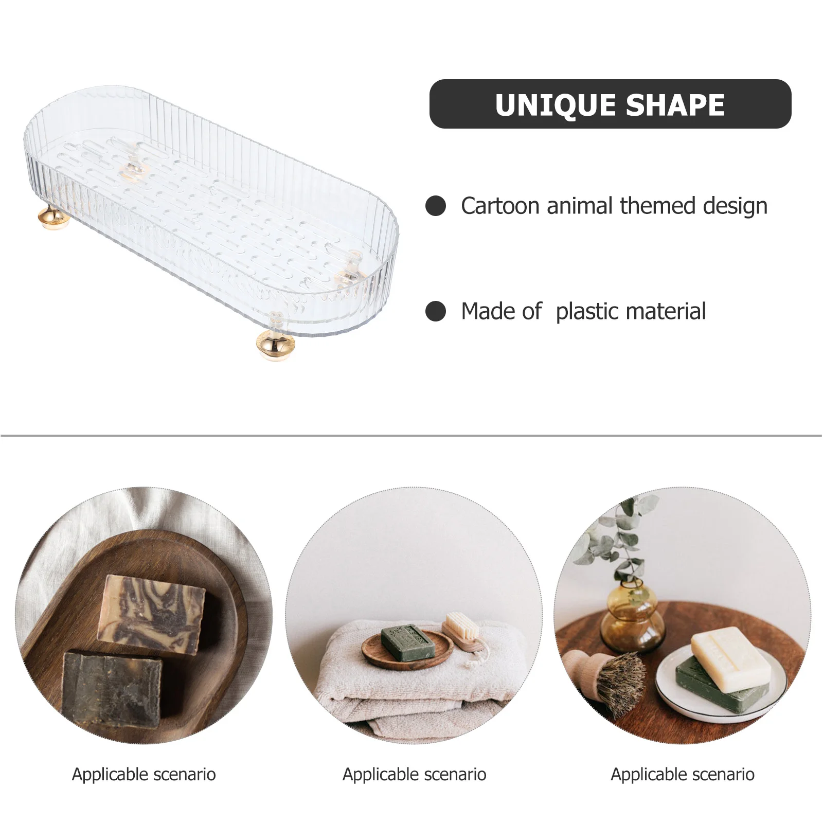 

Transparent Bathroom Toiletries Holder Tray Soap Dish Countertop Draining Rack Small Space Storage Solution Plastic Material