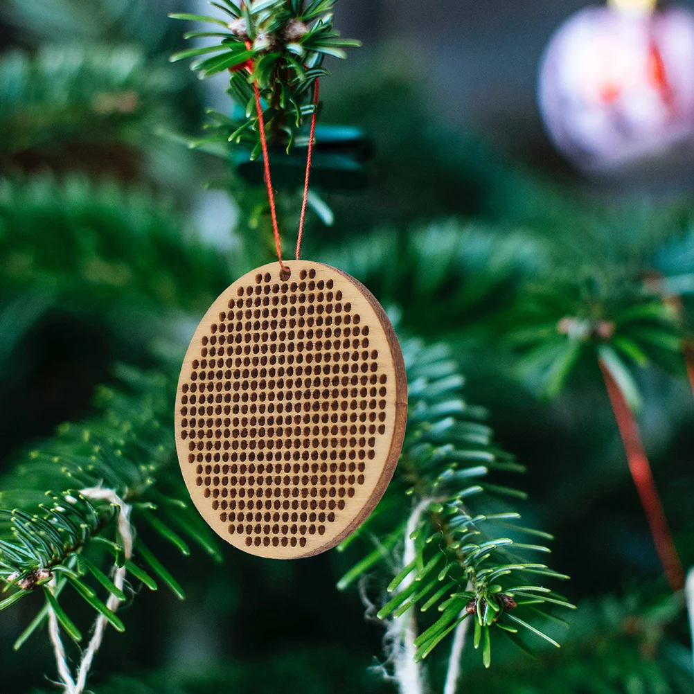 

8Pcs Wooden Cross Stitch Chips Round Unfinished Blank Tags 1.97 Inch for DIY Bookmarks Pendants Crafts Hanging Ornament