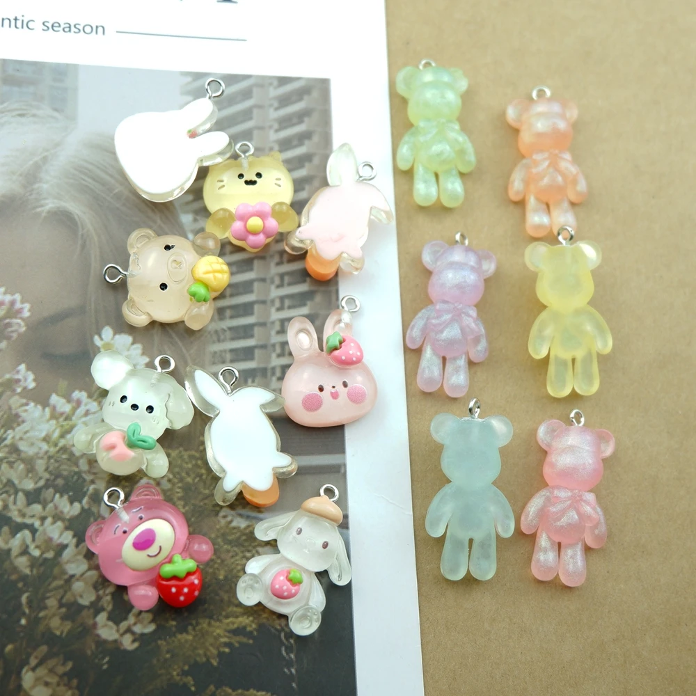 Cute Rabbit Bear Charms Resin Flat Back Cabochon Bracelets Necklace Earrings Making Accessories DIY Jewelry Pendants