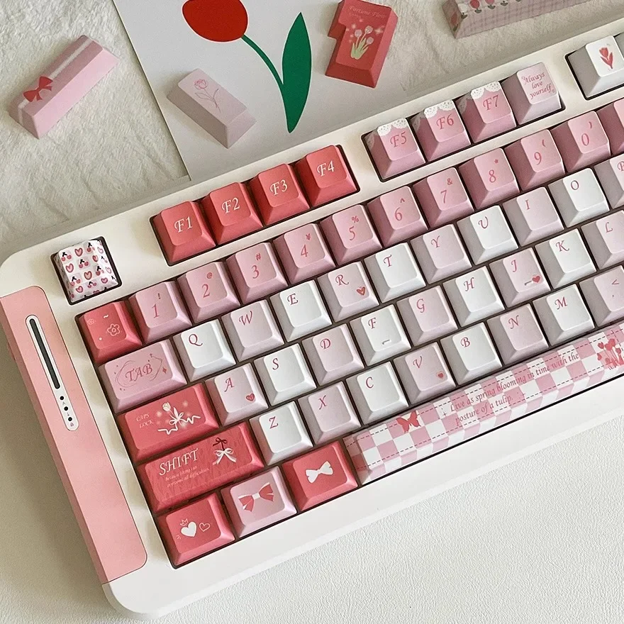 

Tulip original keycaps pink keycaps original high pbt sublimation mechanical keyboard custom keycaps