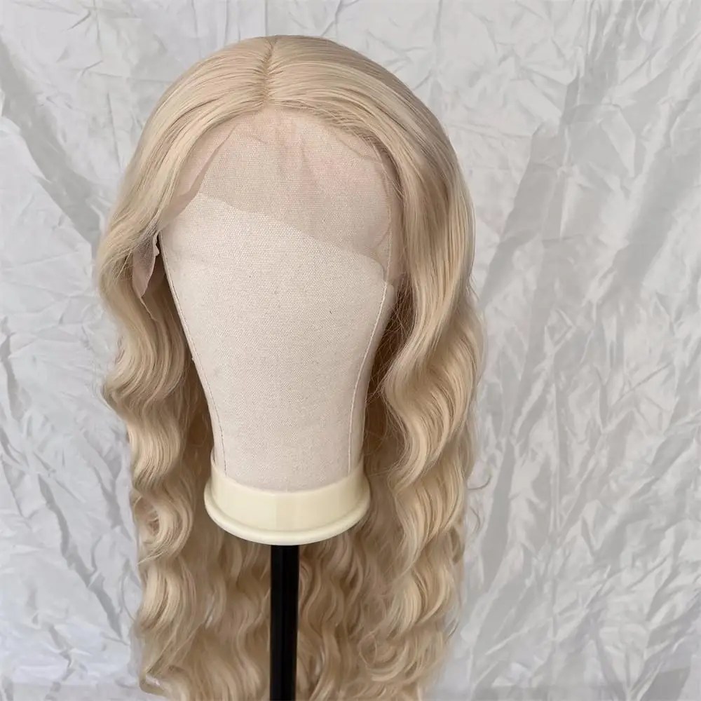 

T Lace Front Wig Heat Resistant Hair Bleach blonde Pre Plucked Long Wavy Wigs