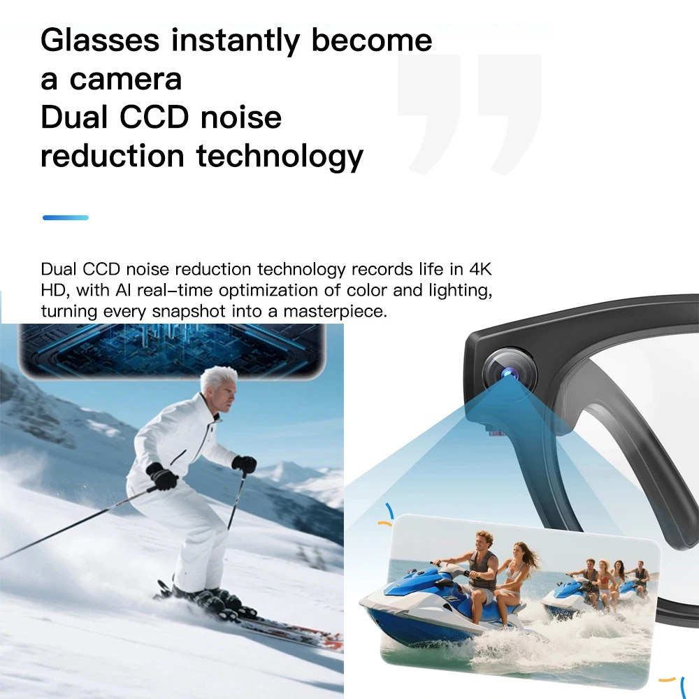 Q8 AI Smart Glasses Real-Time Translation HD Image Stabilization Music Sunglasses For Office Business Travel Sports Camera