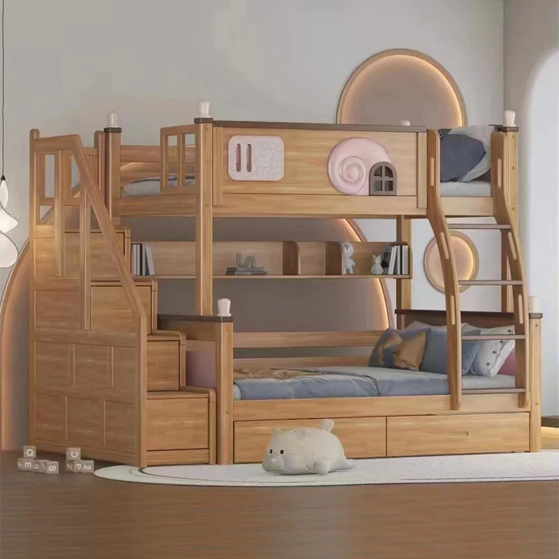 

Children Bed Solid Wooden Rubberwood Luxury Bunk Bed Furniture Showcase Luxury Anti Child Fall Children's Bed