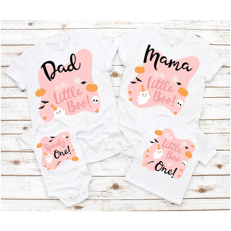 Little Boo Is ONE Birthday Shirts-family of The 1st Birthday T Shirt Halloween Birthday Shirt Spooky One, Mom Dad Nana T-shirt
