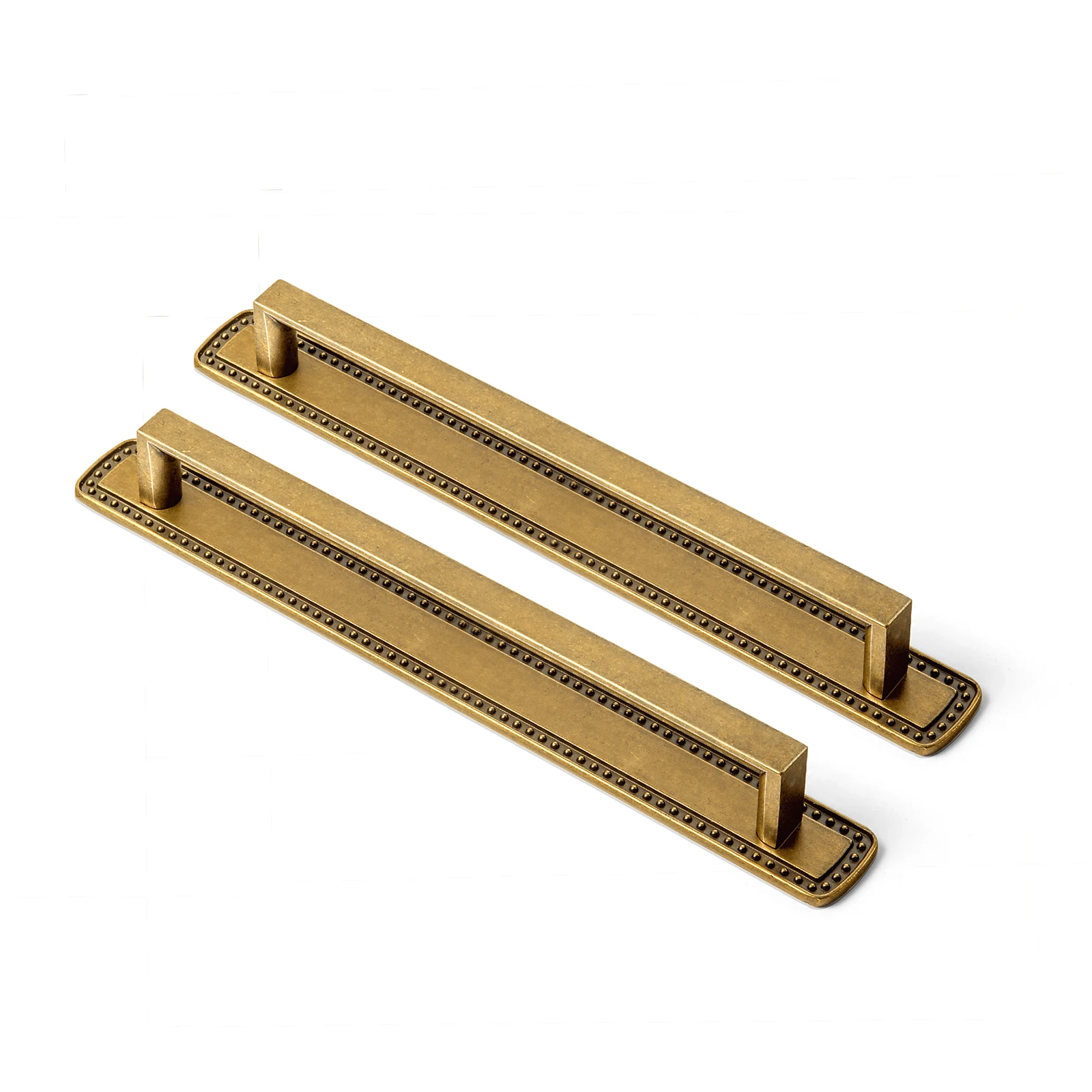 Goo-Ki 2 Pack Retro Zinc Alloy Cabinet Pull with Gilded Beaded Border Backplate-5''(128mm) Hole Centers Antique Brass Drawer Handles