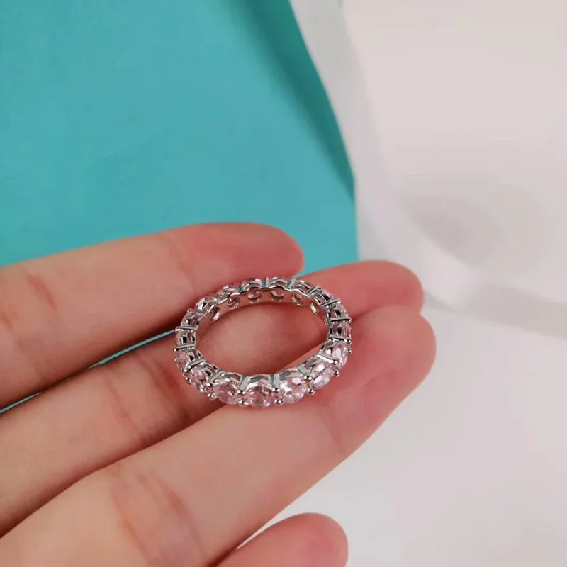 Janji Band 4mm AAAAA zirkon cincin cz 925 perak murni cincin pernikahan pertunangan untuk wanita pengantin pesta halus perhiasan