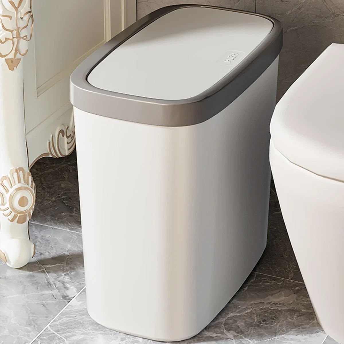 12/16L Press-type Covered Trash Can Bathroom Living Room Wastbasket with Lid Narrow Garbage Can Waterproof Dustbin Paper Basket