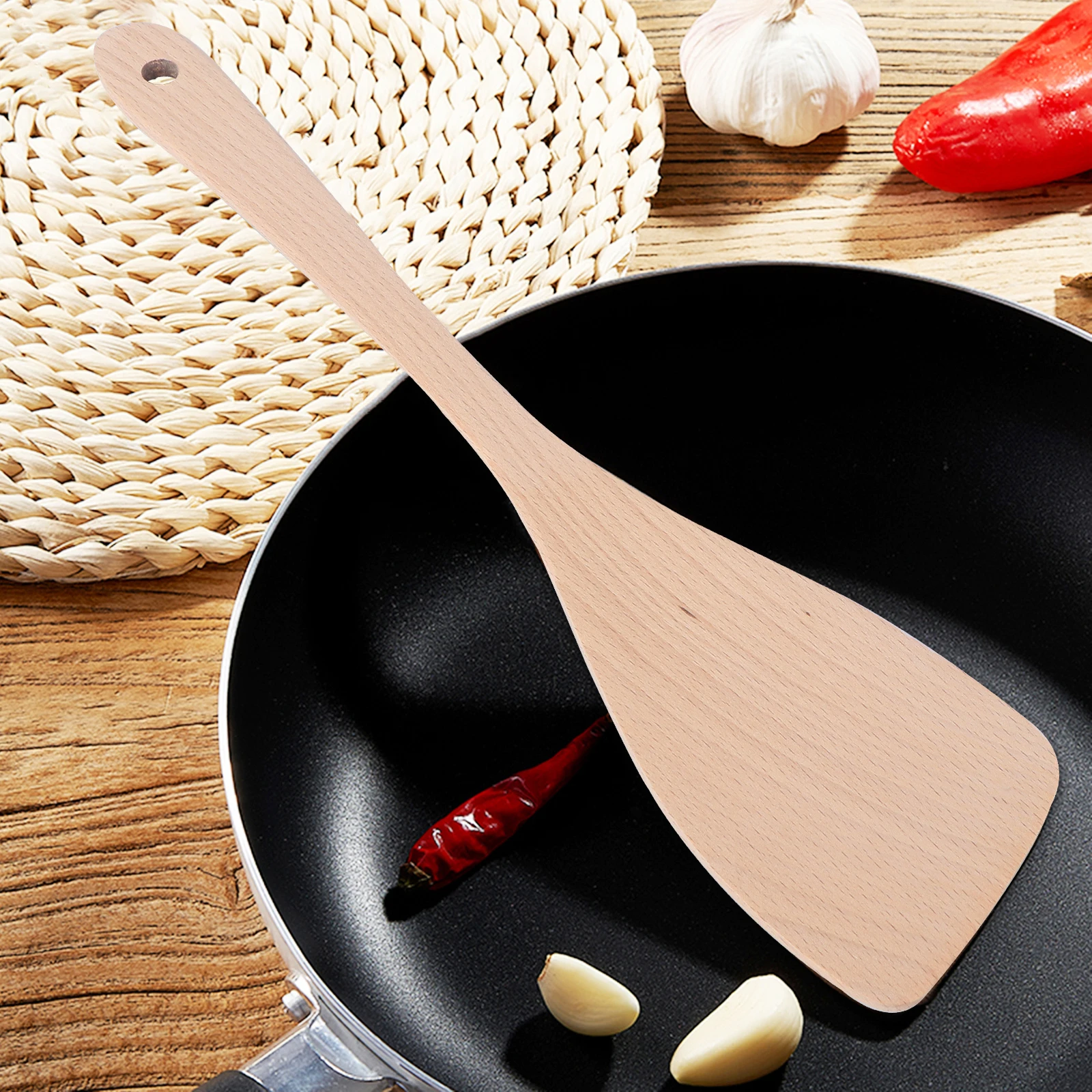 

Pure Solid Wood Turner, Non-Stick Pan Wooden Spatula, Smooth Polished Eco-Friendly , Wear-Resistant Wooden