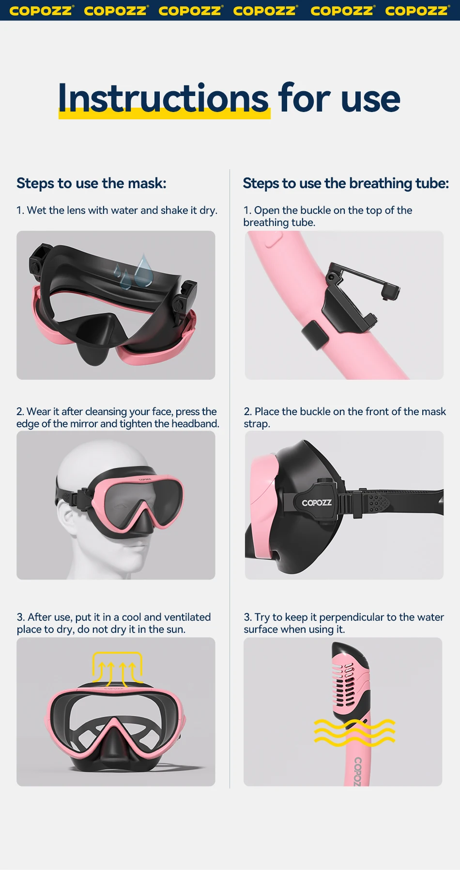 COPOZZ Professionelle Tauchmaske Vollsichtmaske Unterwasser Schnorchel Maske Set Schwimmen Schnorchel HD Anti Nebel Tauchausrüstung – Detail 9