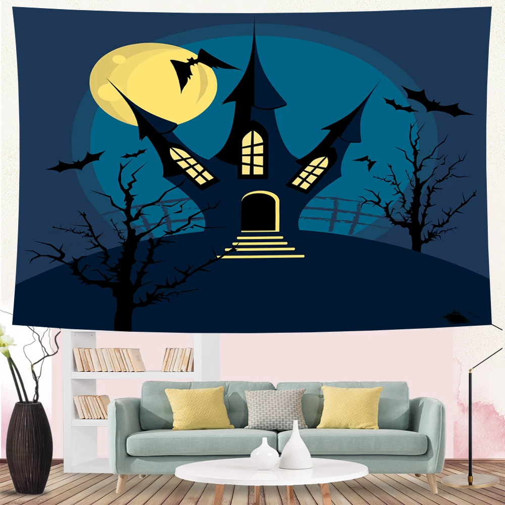 Horror Pumpkin Castle Halloween Series Printed Tapestry Home Living Room Bedroom Wall Decoration Background Fabric 