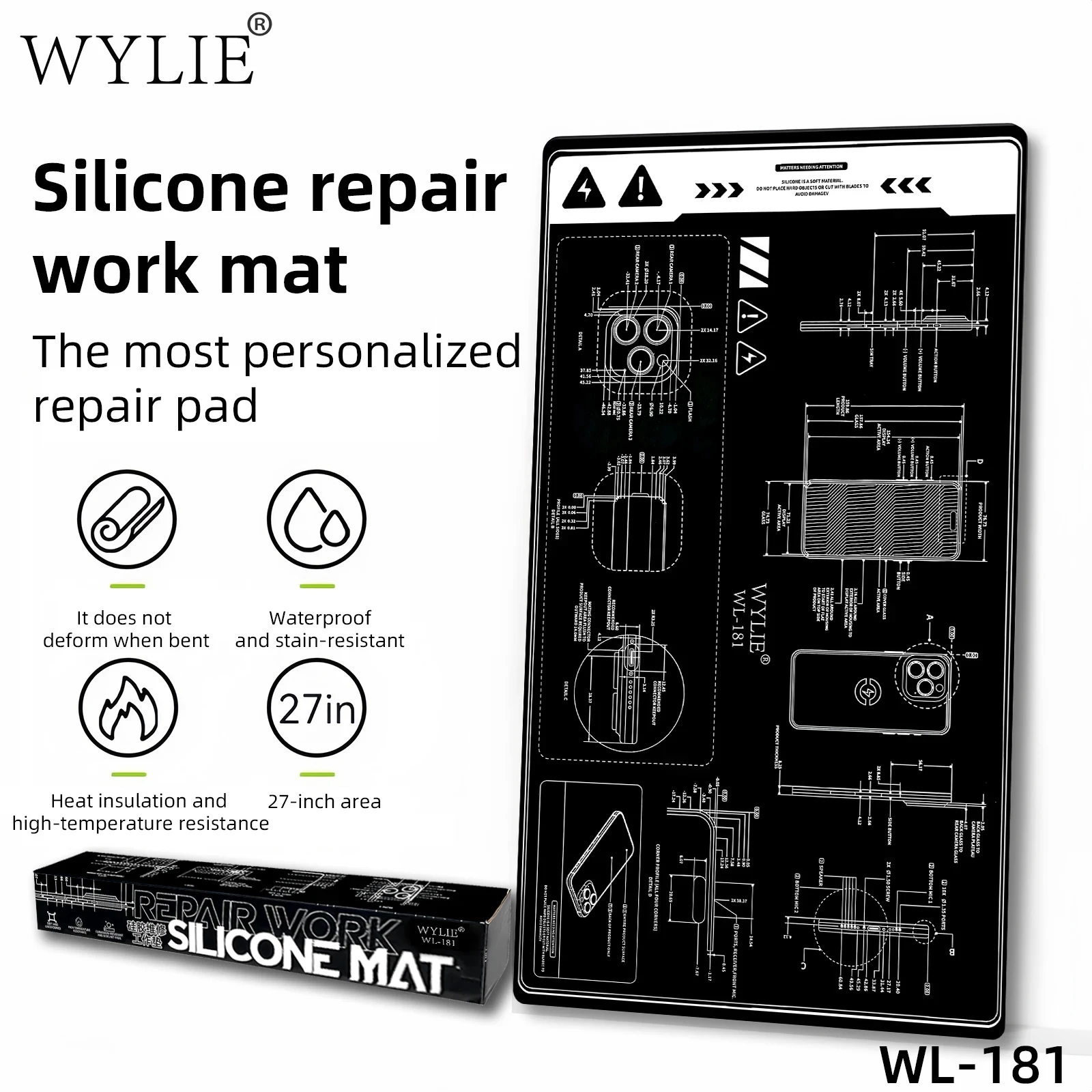 

WYLIE WL-181 27-inch Multi-function Repair Working Mat Desktop Soldering Heat Resistant Silicone Mat For BGA And Soldering Iron