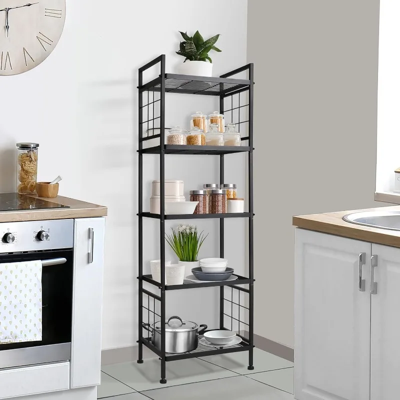 5-Wire Standing Storage Shelves, Metal Shelving Unit Pantry Rack for Laundry Kitchen Bathroom Organizer(Black)