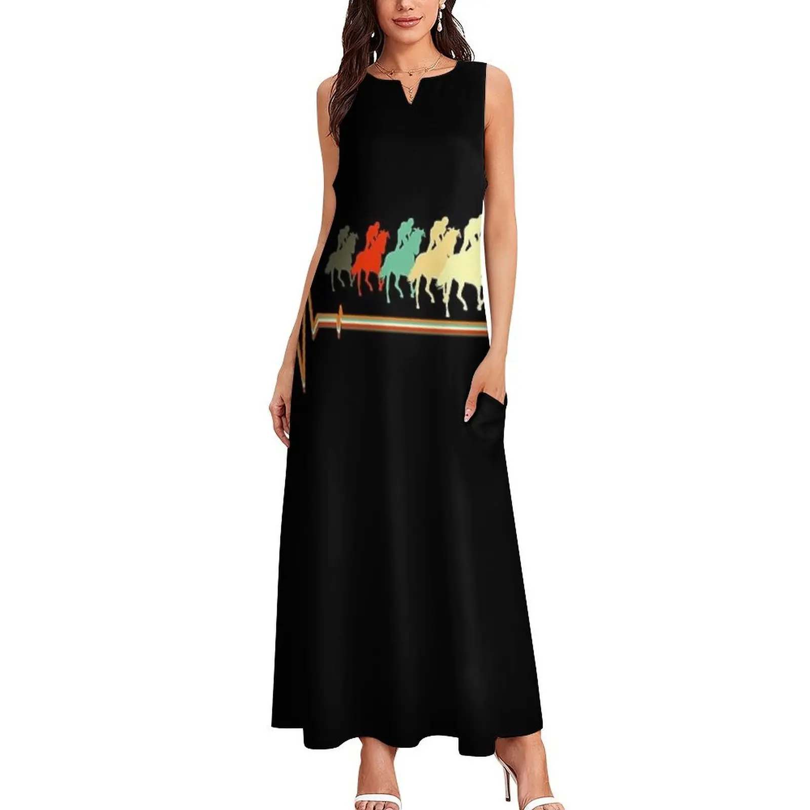 เสื้อแข่งม้า, ชุดเดรสยาวลายม้าแข่งสไตล์เรโทรวินเทจ เสื้อผ้าผู้หญิง ชุดเดรสปาร์ตี้สุดหรูสำหรับผู้หญิง