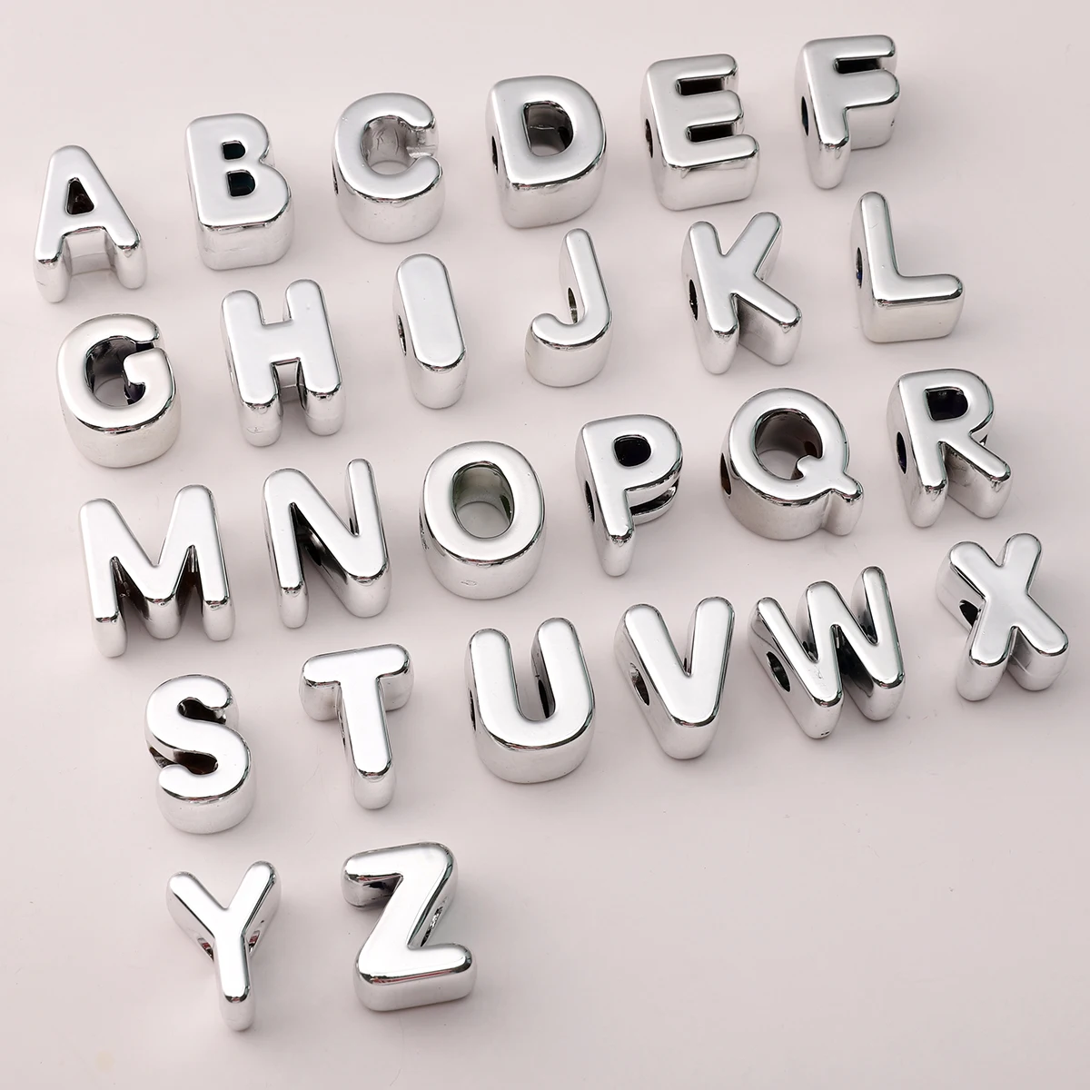 10/26pcs Electroplating Acrylic Large Hole Silvery Letter Beads Number DIY Beaded Bag Hanging Keychain Jewelry Accessories image 5