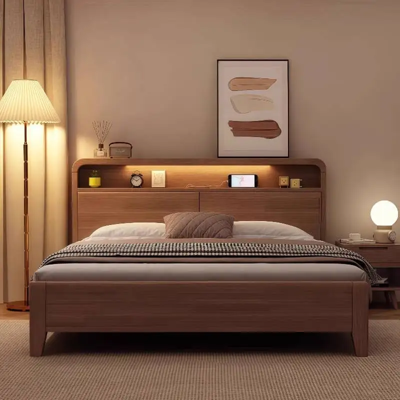 

Storage Ornament Double Bed Accessories Frame Bedding Solid Luxury Bed Household Headboards Letto Matrimoniale Home Furniture