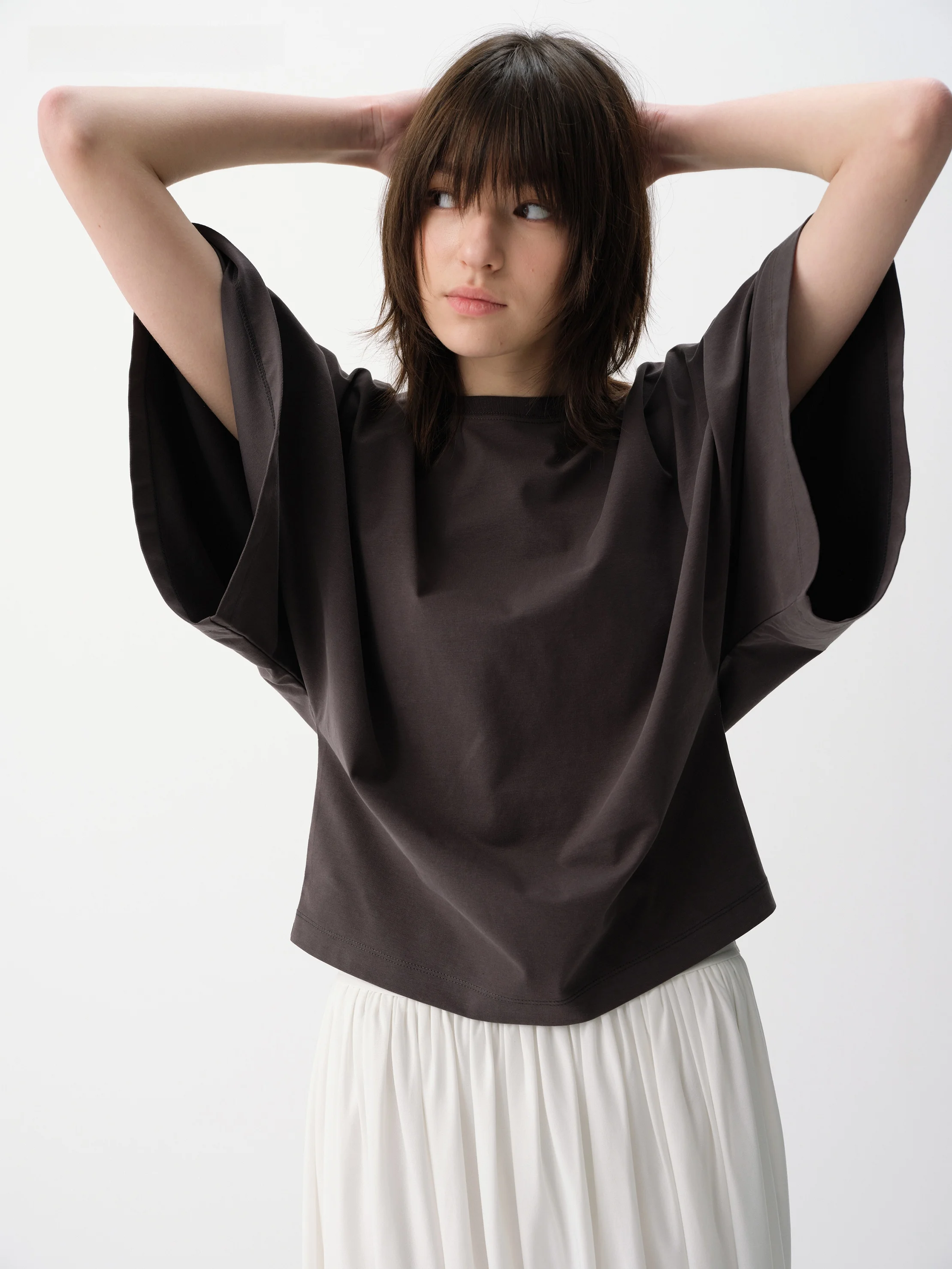 

Удобная женская футболка SeeSimple из синьцзянского хлопка с рукавами «летучая мышь», круглым вырезом, свободного кроя, модная коллекция весна