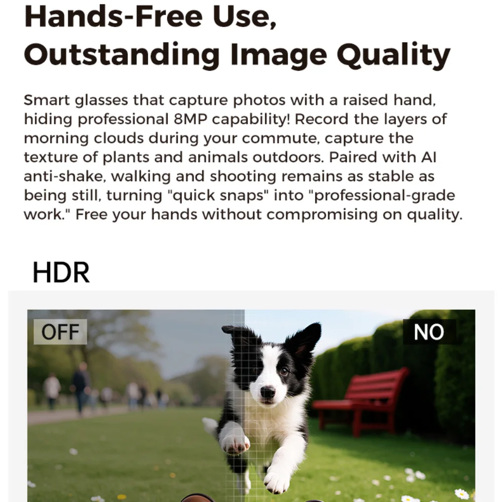스마트 안경 800만 화소 4K HD 카메라 사진 촬영 비디오 녹화 실시간 번역 EIS 흔들림 방지 블루투스 통화 음악
