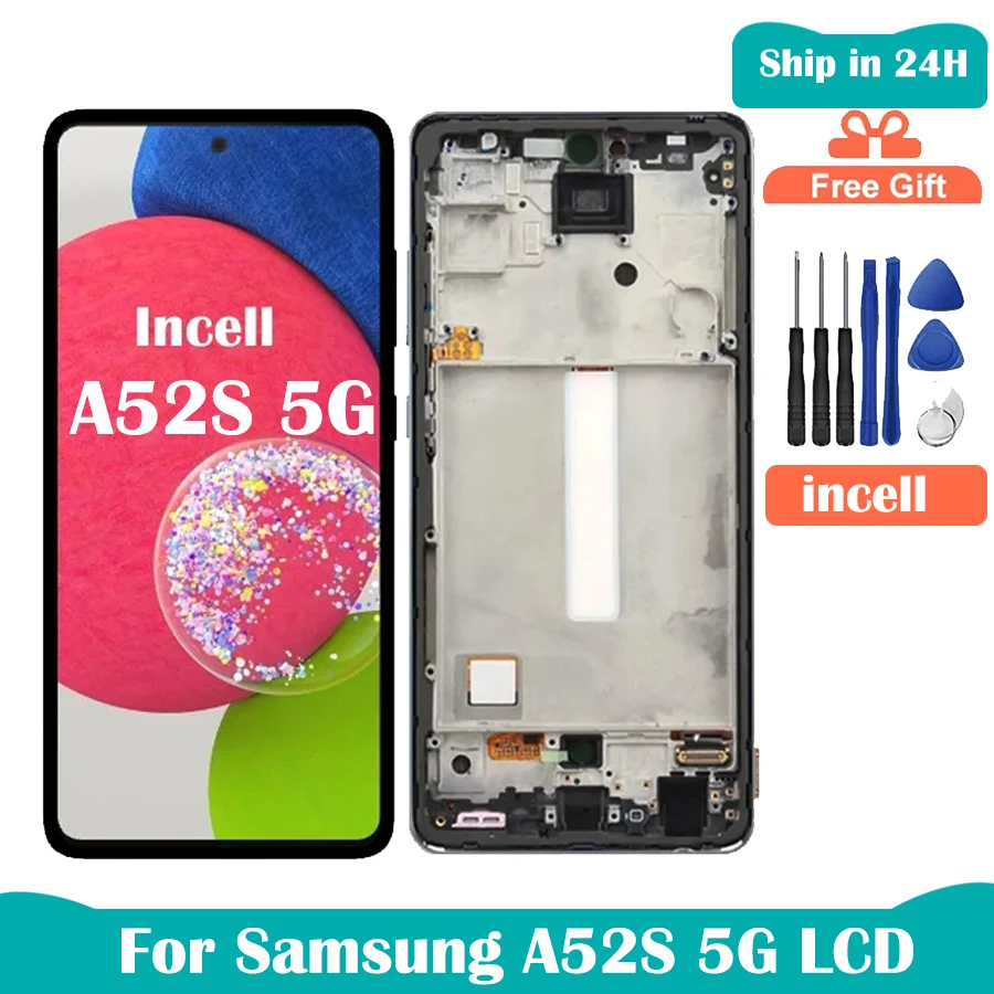 Super AMOLED For Samsung A52s 5G Screen Replacement SM-A528B LCD Display Touch Screen Digitizer Repair Parts Assembly with Frame