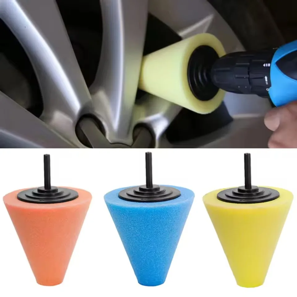 Auto Wheel Polishing Sponge Used for Electric Drill 3inch Burnishing Ball Polishing Cone Car Hub Buffing Sponge Pad